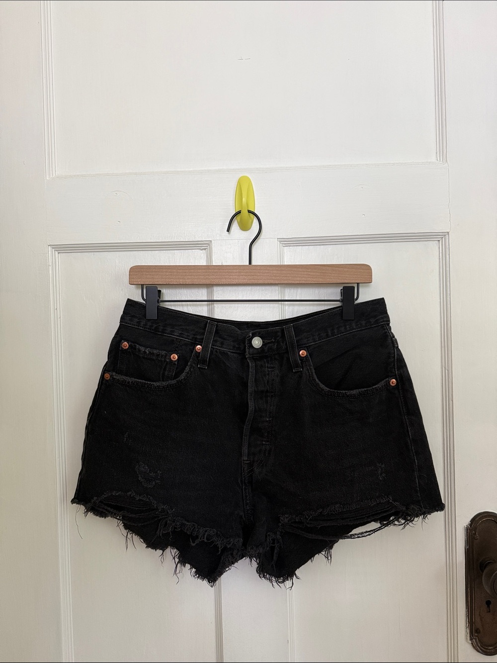 Levi's 501 Black High-Rise Frayed Hem Denim Shorts